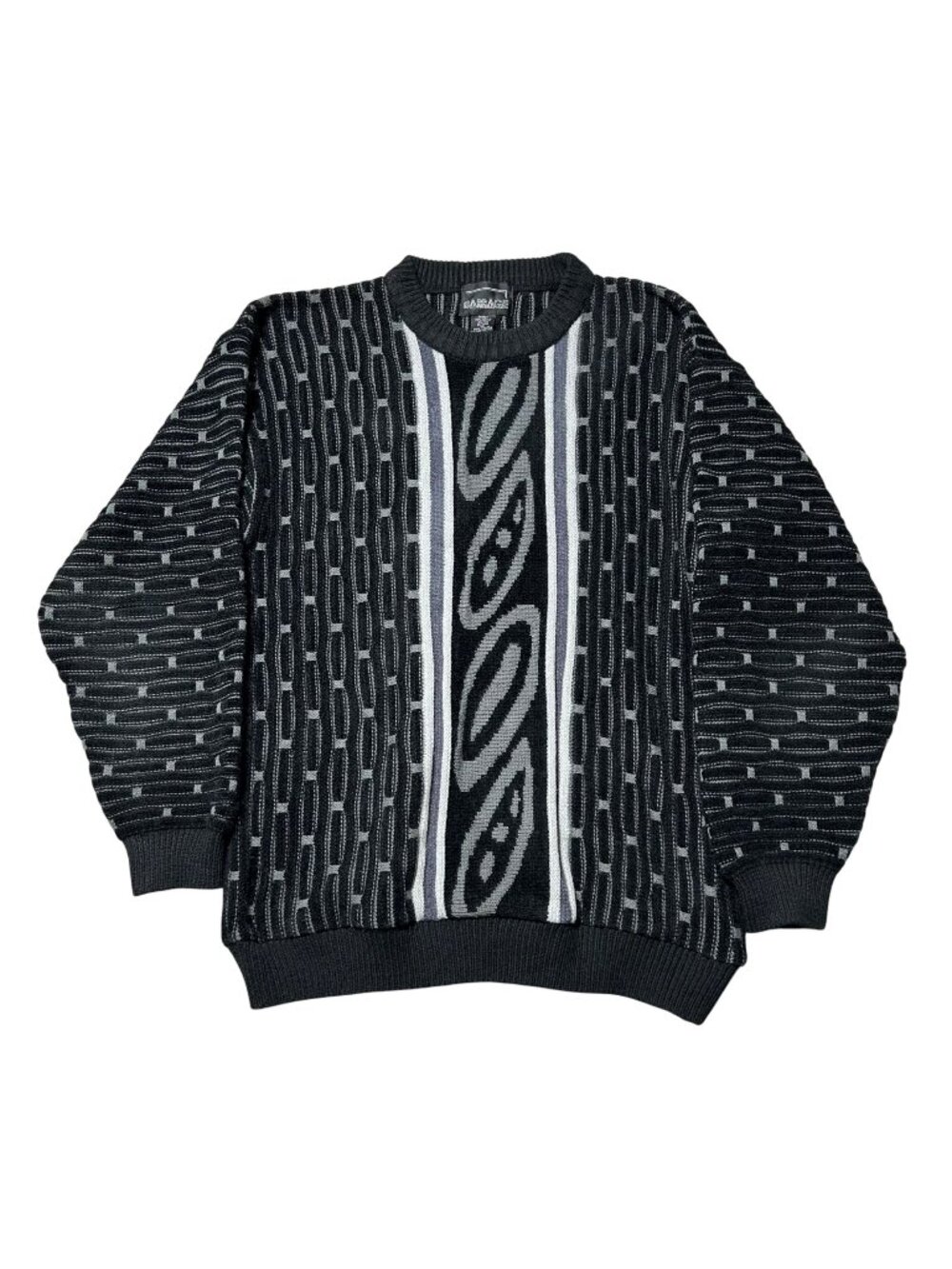 Vtg Barrage Coogi Style Sweater Mens M Black/Gray 3D Geometric Knit Pullover